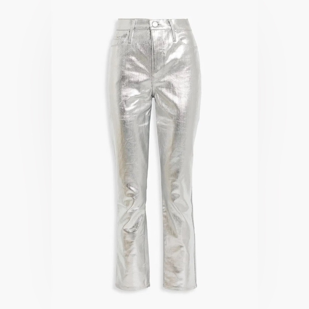 NWT Frame Denim Silver Metallic Le Sylvie Straight Leg Jeans 27